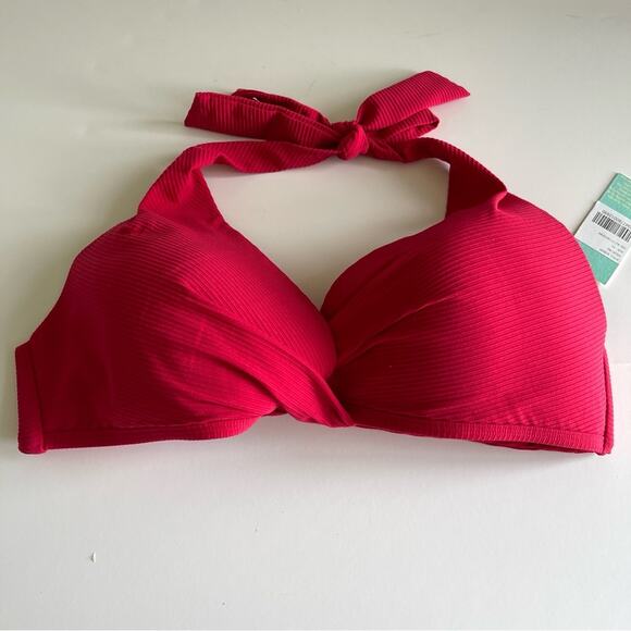Sea Level Riviera Rib B-DD Cup Halter Bikini Top - Red - Picture 2 of 12